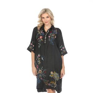 NWT Johnny Was Black Floral Embroidered Midi Dress